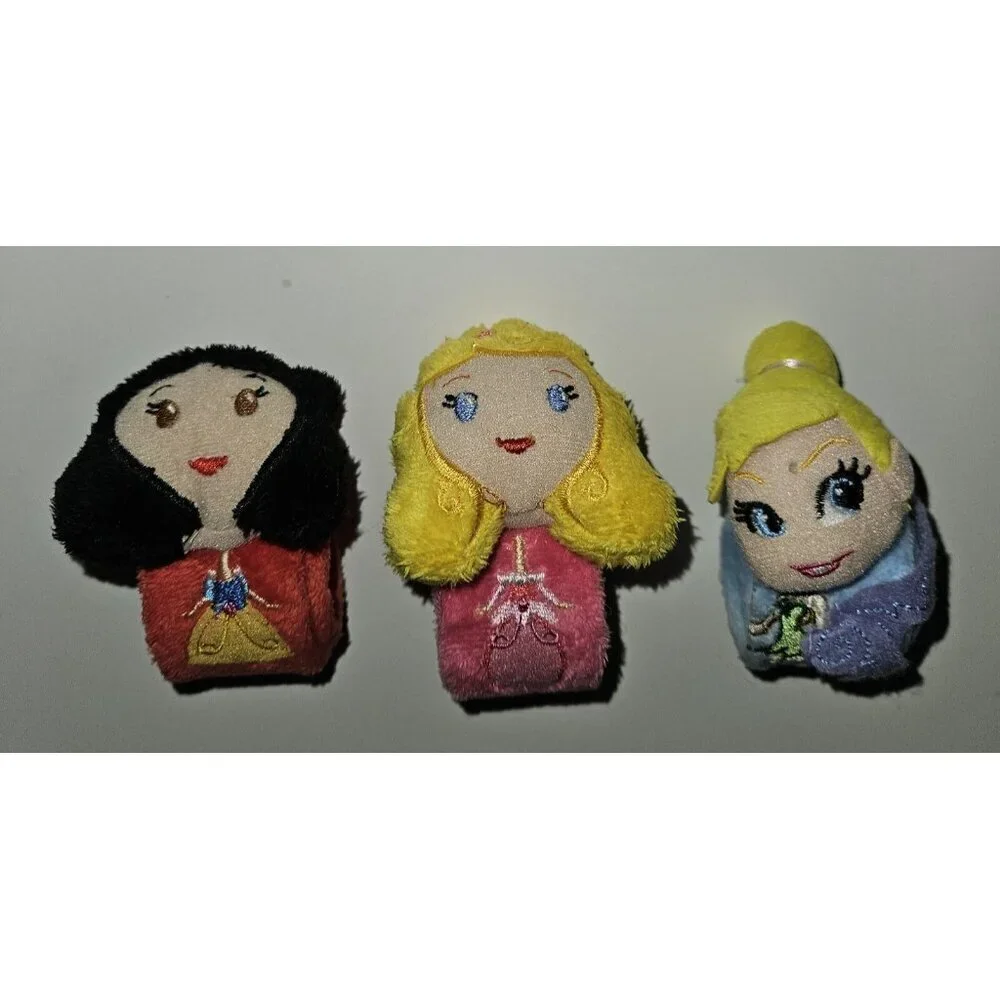 3 Disney Princess Plush Slap Bracelet Lot Snow White Tinkerbell Aurora